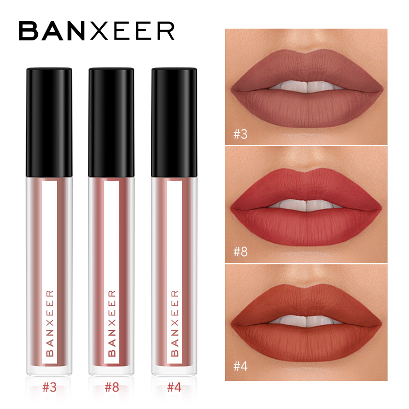 BANXEER Lipgloss 3pcs/Set Matte Lip Gloss Waterproof Long Lasting Velcety Matte Liquid Lipstick Makeup Lips Cosmetic