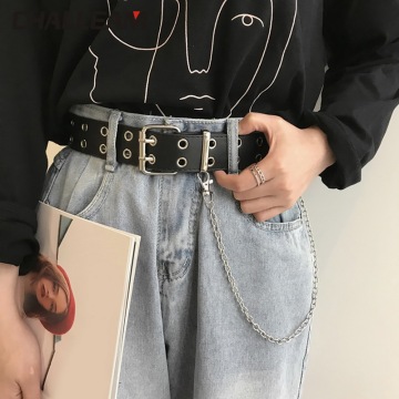 Fashion Women Punk Chain Belt Adjustable Double/Single Row Hole Eyelet Jeans Waistband with Eyelet Chain Decorative Belts 2020