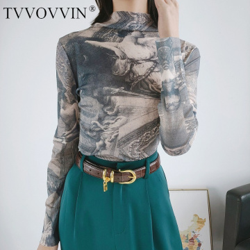 TVVOVVIN 2020 Autumn Design Printing Mesh High Elastic Skin-friendly Slim Base Shirt For Women Tops Fashion Womens t shirt 0IJ2