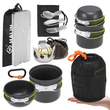13PCS Camping Cookware Mess Kit Alcohol Stove Cooking Pot Windshield Cookset Folding Fork Cutter Spoon Carabiner Camping Hiking