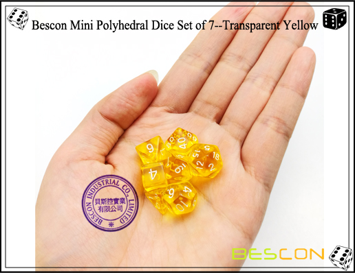 Bescon Mini Polyhedral Dice Set of 7--Transparent Yellow-4