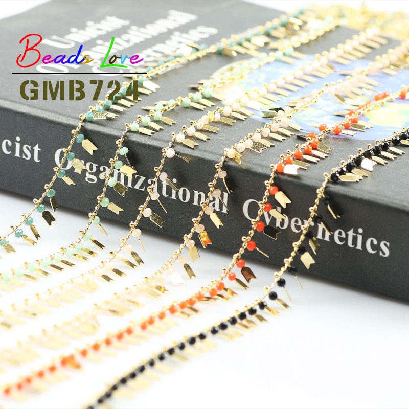 1 meter Gold Plated Faceted Crystal Stone Chain Wire Wrapped Rosary Brass Chain for Jewelry Making DIY Bracelet Ankle Necklace