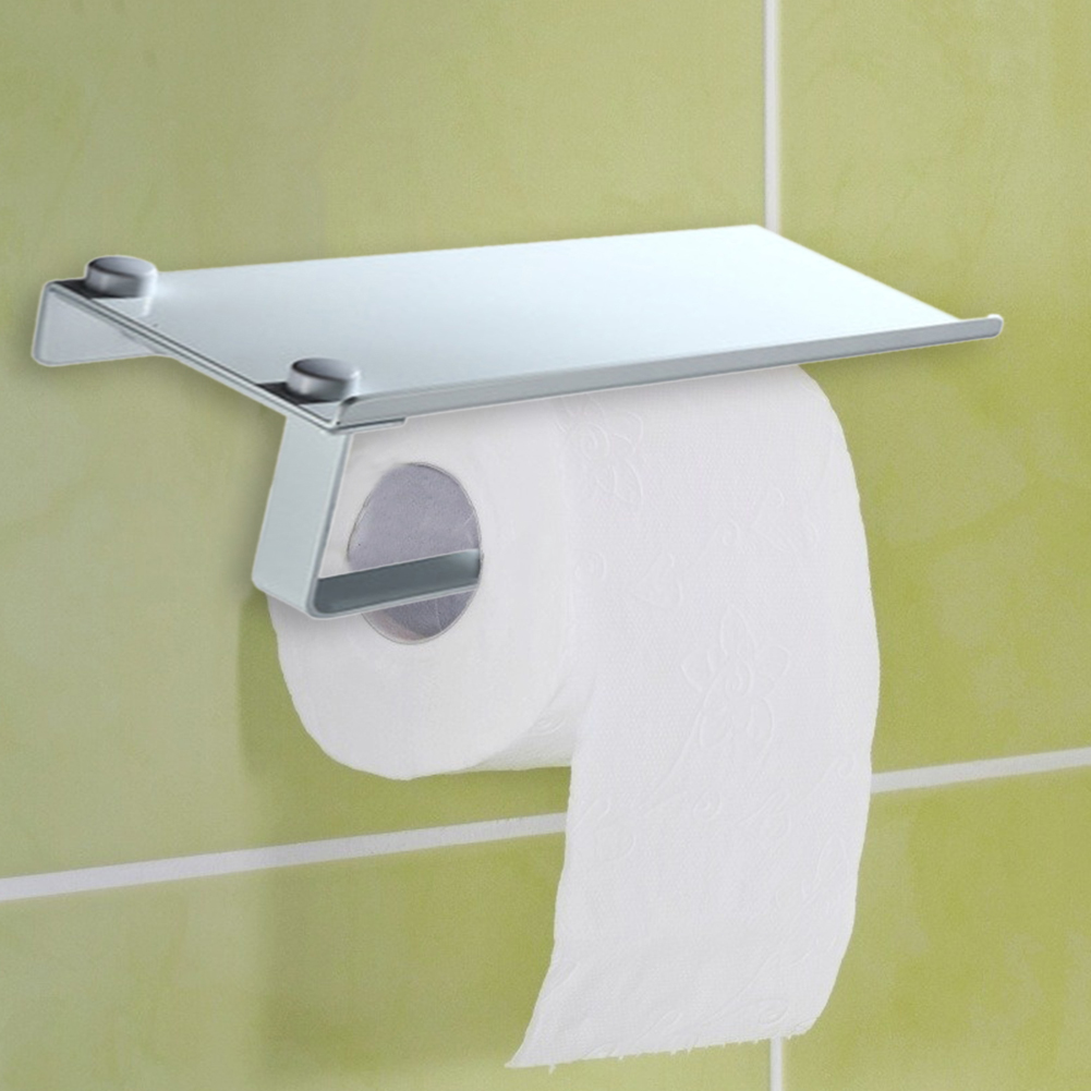Bathroom Toilet Tissue Paper Holder Rack with Shelf Towel Resistant Wall Mounted Kitchen Roll Corrosion Paper Smooth Rack