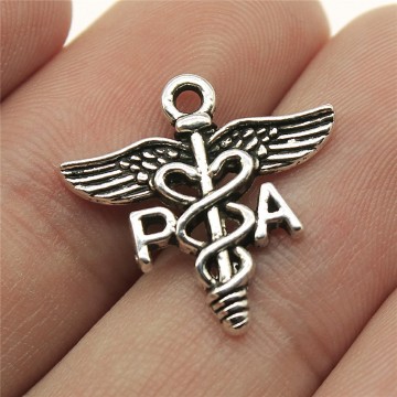 WYSIWYG 5pcs 20x19mm Charms Jewelry Findings DIY Accessories Pa Medical Caduceus Symbol Pendant Antique Silver Color