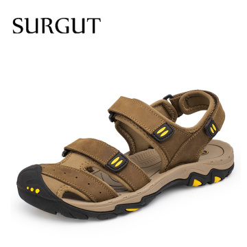 SURGUT New Fashion Summer Beach Breathable Men Sandals Brand Genuine Leather Men's Sandals Man Casual Shoes Plus Size 38-47