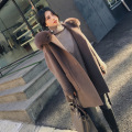 Office Lady Hooded Women Long Wool Blend Coat Double Breasted Solid Cashmere Jacket Slim Regular Ladies Coats