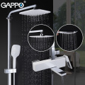 GAPPO Sanitary Ware Suite White Color Brass bathroom bath shower mixer set waterfall rain shower head bathtub taps