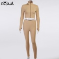 FQLWL Streetwear Ribbed Lucky Label 2 Two Piece Set Women Outfits Crop Top Leggings Women Matching Sets Ladies Tracksuits Female