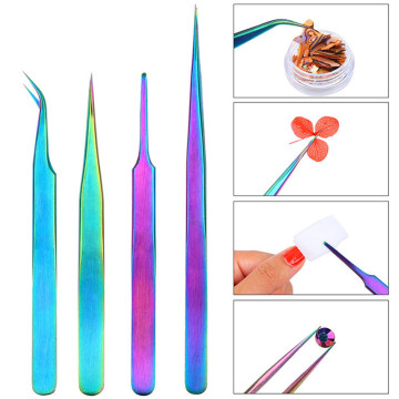 1Pc Rainbow Curved Straight Tweezers Eyelash Extension Nails Decor Picker Dead Skin Remover Manicure Makeup Nail Tools