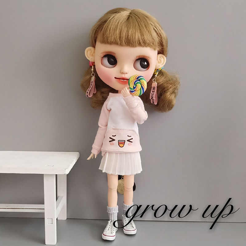 Doll's Blyth Clothes Cartoon Long Sleeve T-shirt blyth Hoodie Tops for ob24 Licca Azone Pullip Clothing for 1/6 Doll Accessories