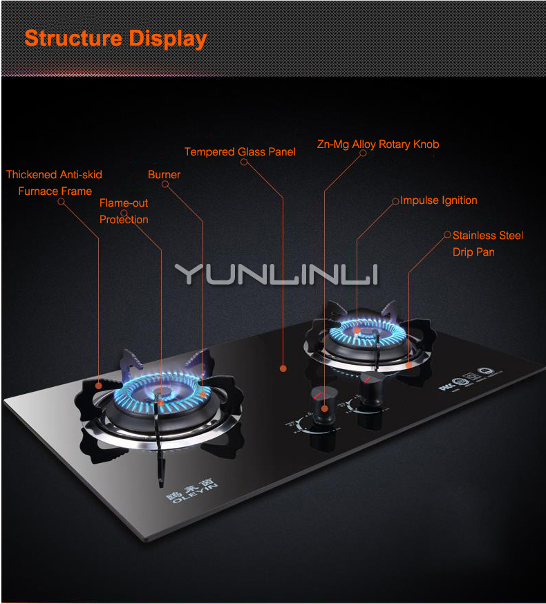 Household Gas Stove Panel Cooktop Double-burner Gas Panel Furnace Tempered Glass Gas Hob Cooking Machine