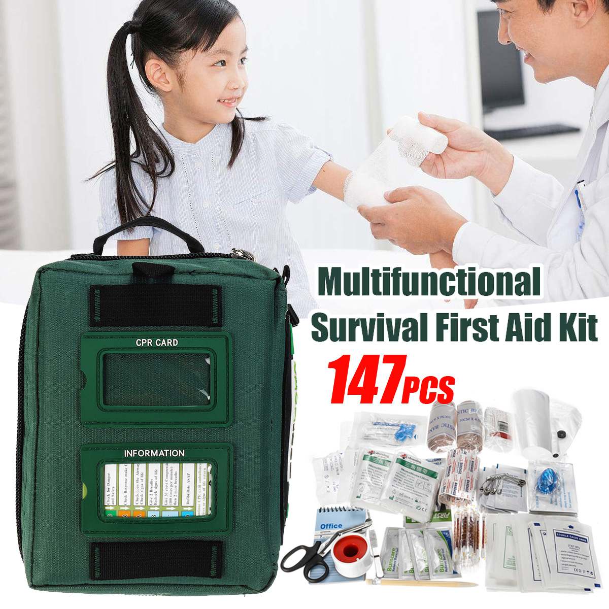 147Pcs Profession First Aid Kit Outdoor Travel Camping Home Household Emergency Bag Bandage Band Aid Survival Kit Treatment Pack