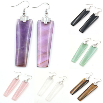 Healing Stone Drop Earrings Geometric Rectangle Gemstone Dangle Ear Jewelry for Women Girls