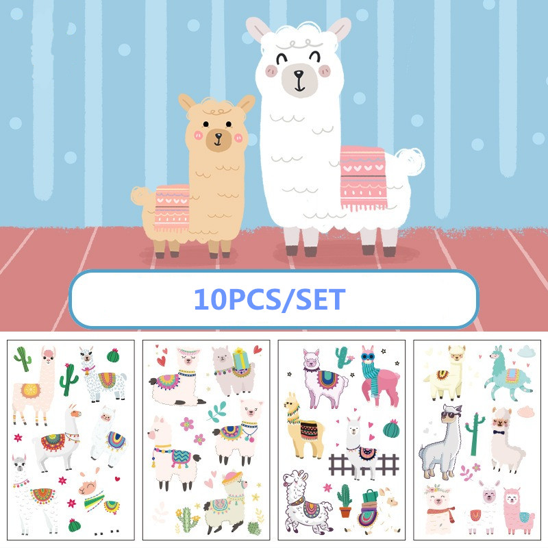 10pcs/set Temporary Tattoo Sticker Llama Kids Tattoo Cute Alpaca Fake Tattoo Stickers for Kids Women Tatouage Enfant Waterproof