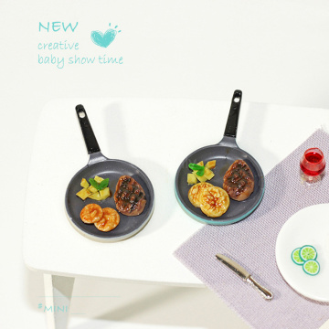 1:12 Scale Dollhouse Miniature Steak Pan Pretend Play Doll Mini Food for OB11 BJD Doll Kitchen Toy Accessories