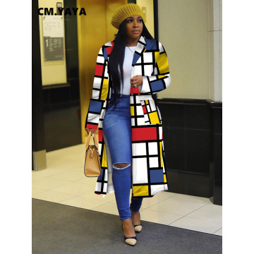 CM.YAYA Autumn Winter 2020 Plaid Print Trench Full Sleeve High Street Slim Women Streetwear Long Coats for Lady Long Coat