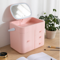Makeup organizer cosmetic storage box with LED mirror multilayer storage simple style dustproof and moistureproof jewelry box