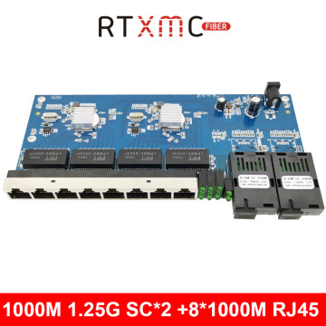 8 UTP RJ45 Gigabit Ethernet Switch 2 Port 1.25G Fiber SC Connector 8*10/100/1000M PCBA Board Fibra Optical Converter Plate