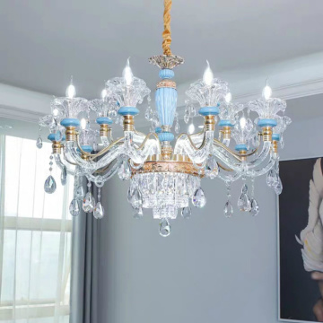 European Modern Glass Lampshade Ceramic Chandelier Hotel Living Room Luxury Crystal Lighting LED Candlestick Hanging Lights