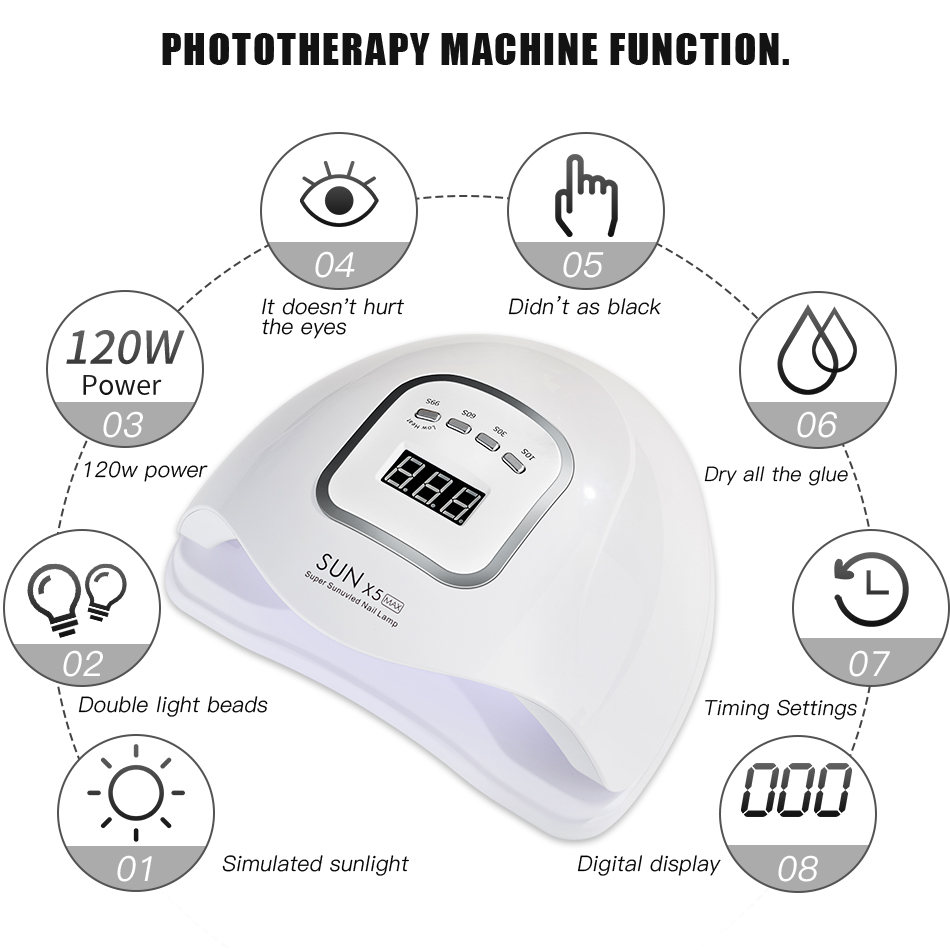 ROHWXY UV Nail Lamp For Manicure Tools LED Nail Dryer For Curing All Gels Polish 80W/54W Timer Smart Ice Lamp For Nails Design