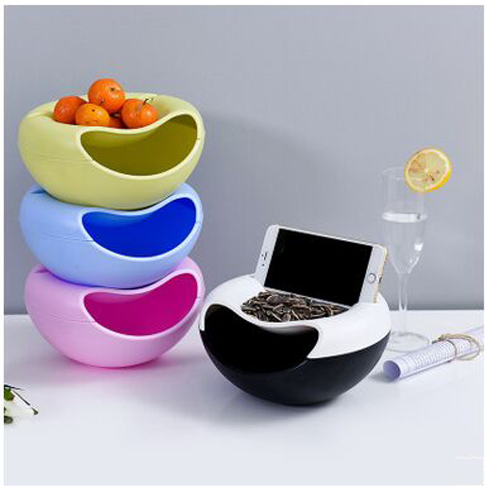 Creative Plastic Bowl Shape Storage Case Home Deaktop Nuts Melon Seeds Dry Fruits Snack Storage Box Phone Holder Decoration Gift