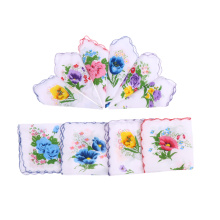 10pcs Wholesale Women 100% Cotton White Handkerchiefs Assorted Colourful Flowers Wavy Edge Ladies Hankies Gift for Wedding Party