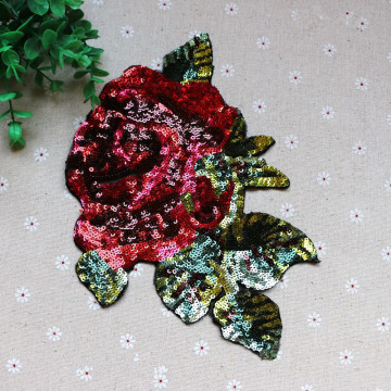 22.5cm x 16cm Sew On Sequin Rose Flower Patch DIY Applique Floral Patches For Clothing Bag Dress Blooming Appliques Parches