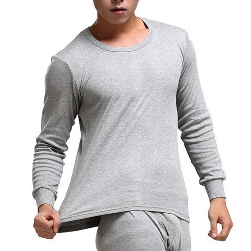 GAOKE Winter Round Neck Warm Long Set For Men Ultra-Soft Solid Color Thin Thermal Underwear Plus Size L-3XL