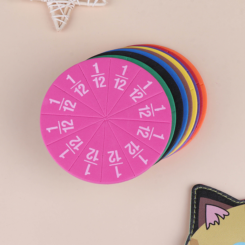 9/12 pcs Early Education Learning Counting Math Toy Round Rainbow Magnetic Fraction Tiles Early Learning Educational Toy