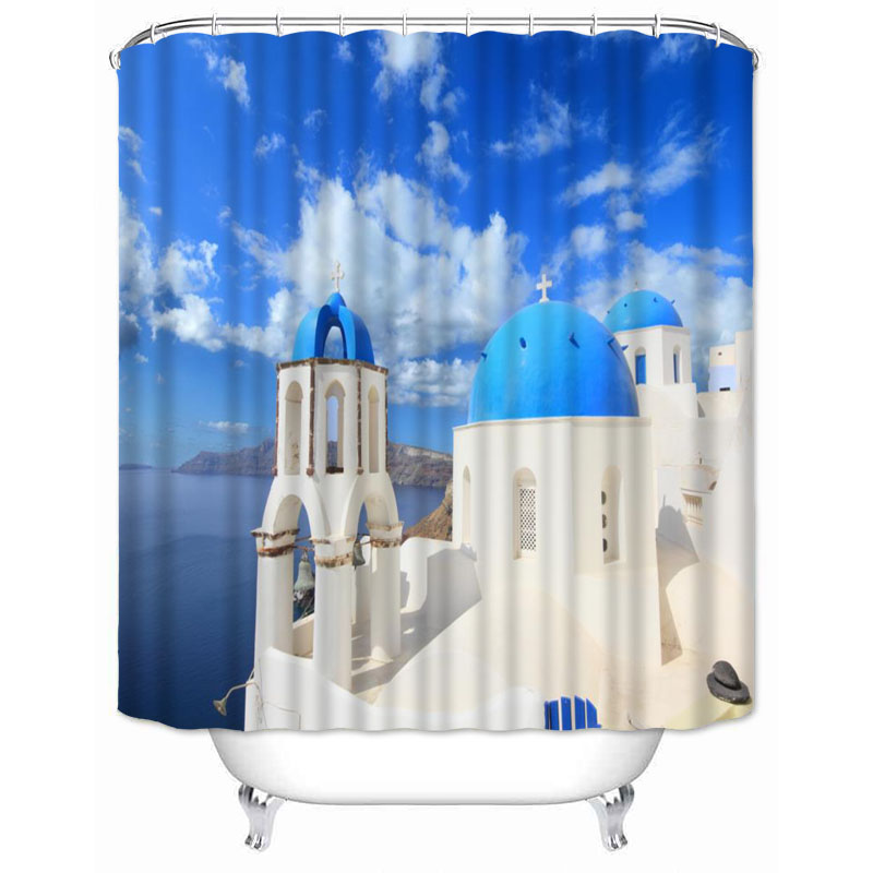 Musife Custom High Quality Greece Shower Curtain Waterproof Bathroom Polyester Fabric Bathroom Curtain