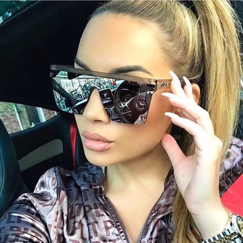 Oversized Square Sunglasses Women 2020 Luxury Brand Sun Glasses Fashion Hip Hop Flat Top Clear Lens One Piece Shade Mirror