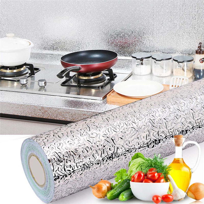 Aluminum Foil Wallpaper Peel And Stick Kitchen Backsplash Wall Paper Kitchen Oil Proof Waterproof Sticker