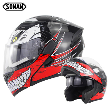 SOMAN Motorcycle Modular Flip Up Dual Visor Helmet Custom with Bluetooth Headset Men Personalized Bluetooth Helmet Casco Dot