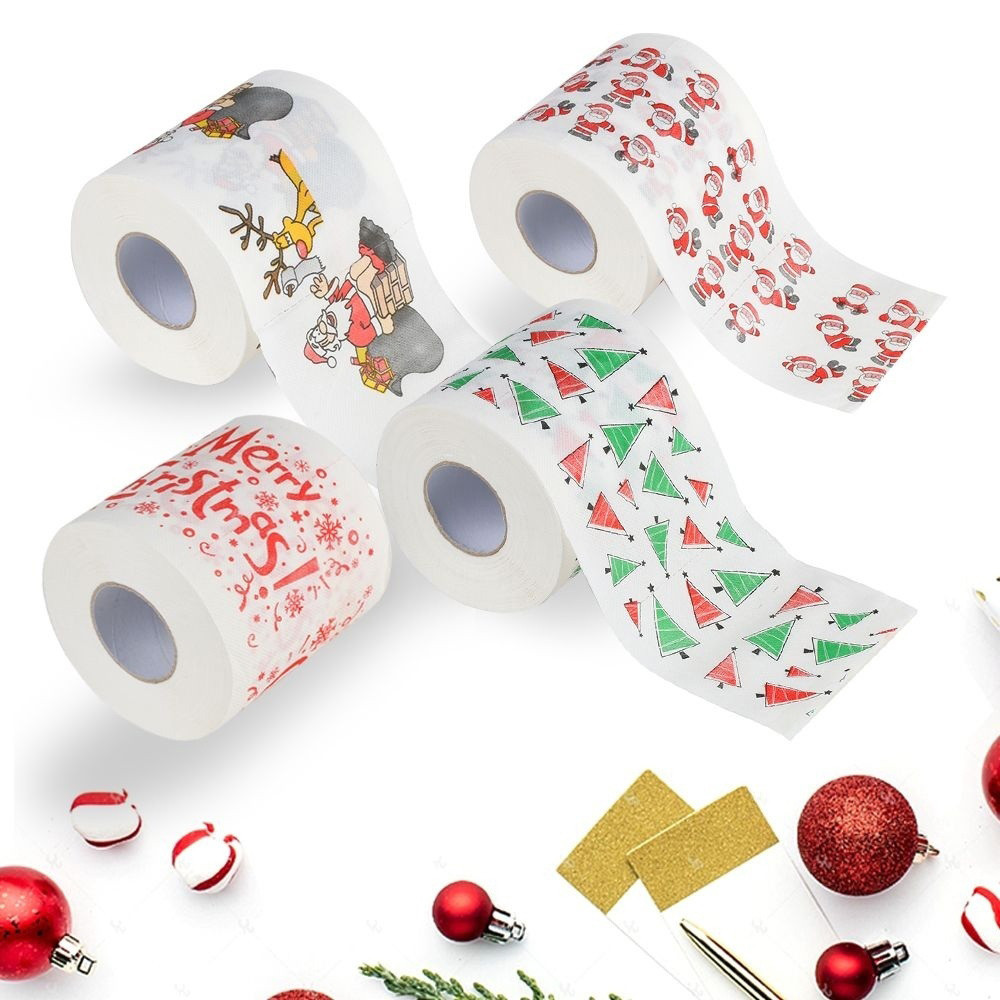 1Roll Santa Claus/Deer Merry Christmas Supplies Printed Toilet Paper Home Bath Living Room Toilet Paper Tissue Roll Xmas Dropshi