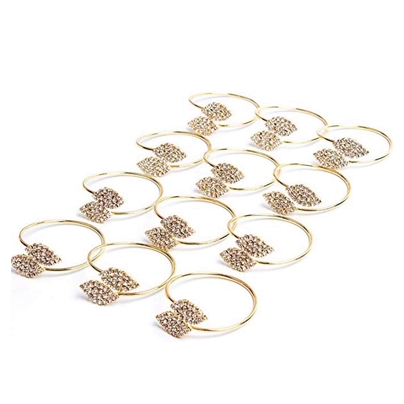 Napkin Ring, 12 Pcs Metal Napkin Rings Holder for Wedding Party Dinner Table Decoration (Leaf-Gold)