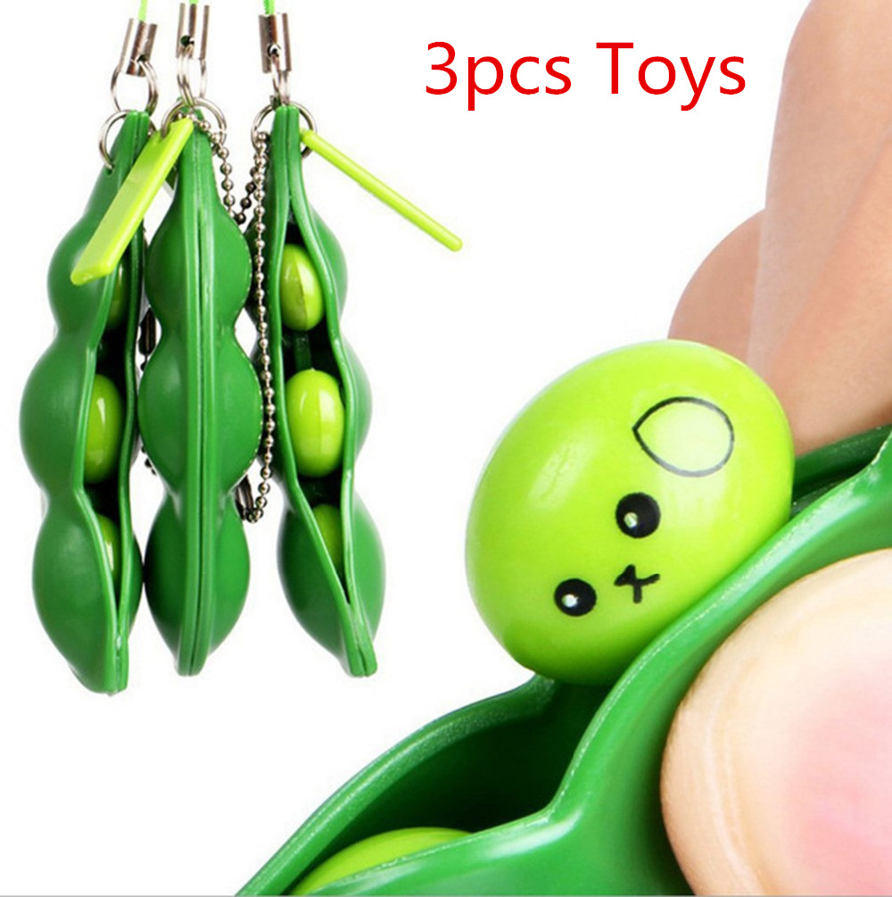 3 pcs Decompression Edamame Toy Squishy Squeeze Peas Beans Keychain Anti Stress Adult Rubber Boys Xmas Pop It Fidget Stress Toys