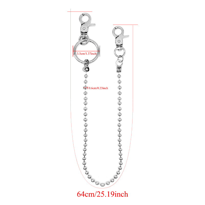 64cm Long Stainless Steel Beads Wallet Belt Chain Rock Punk Trousers Hipster Pant Jean Keychain Ring Clip Keyring Accessories