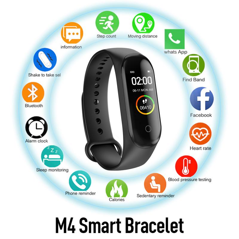 M4 Wristband Sport Fitness Pedometer Color Screen Smart Bracelet Blood Pressure Walk Step Counter Smart Band Watch