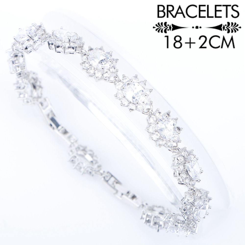 White Zirconia Silver 925 Costume Bridal Jewelry Sets Pendant Necklace Bracelets Earrings Rings For Women Set Jewellery Gift Box