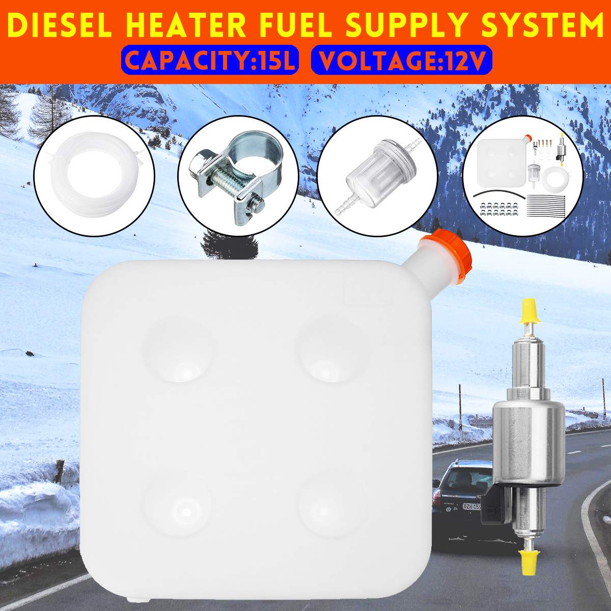 12V Car Heater Accessories 15L Fuel Tank Pump Oil Filter Air Parking Heater Gasoline Oil Storage for Eberspacher Truck Caravan