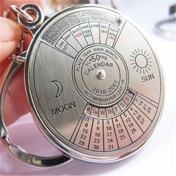 Creative Gifts Perpetual Calendar Keychain Metal 50 Years Calendar Keyring Key Chain and English Fonts Wholesale 883179 Chinese