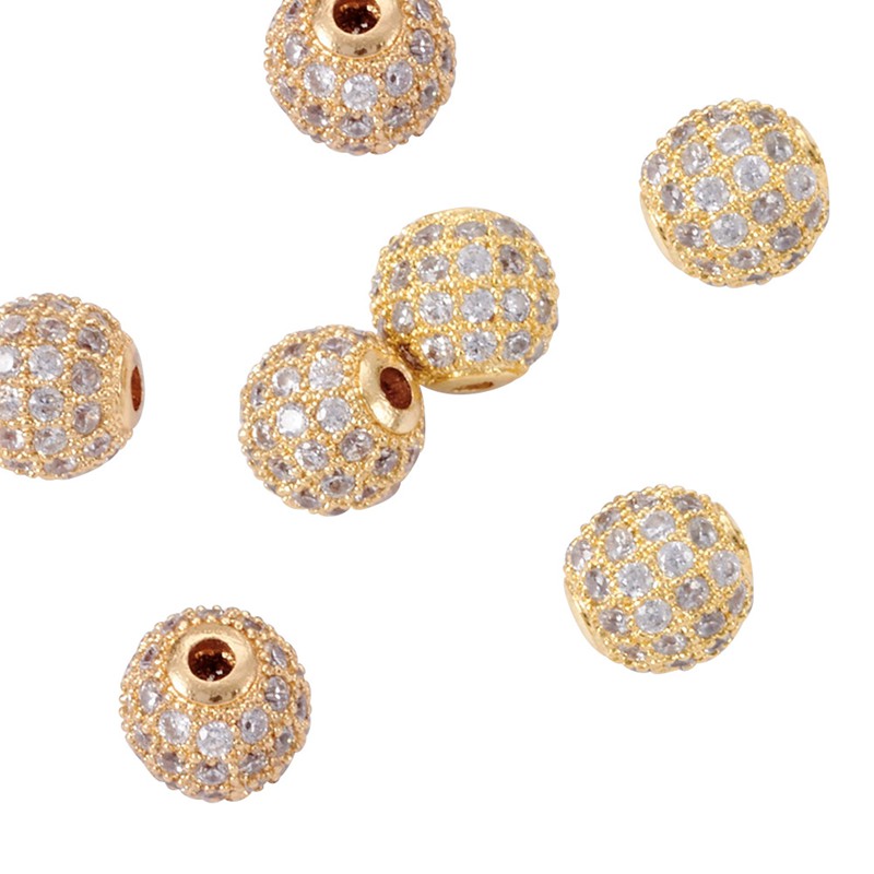 10pcs 6/8/10/12mm Round Brass Ball Pave Cubic Zirconia Charm Bead Metal Rhinestone Bead for Jewelry Making DIY Bracelet Necklace
