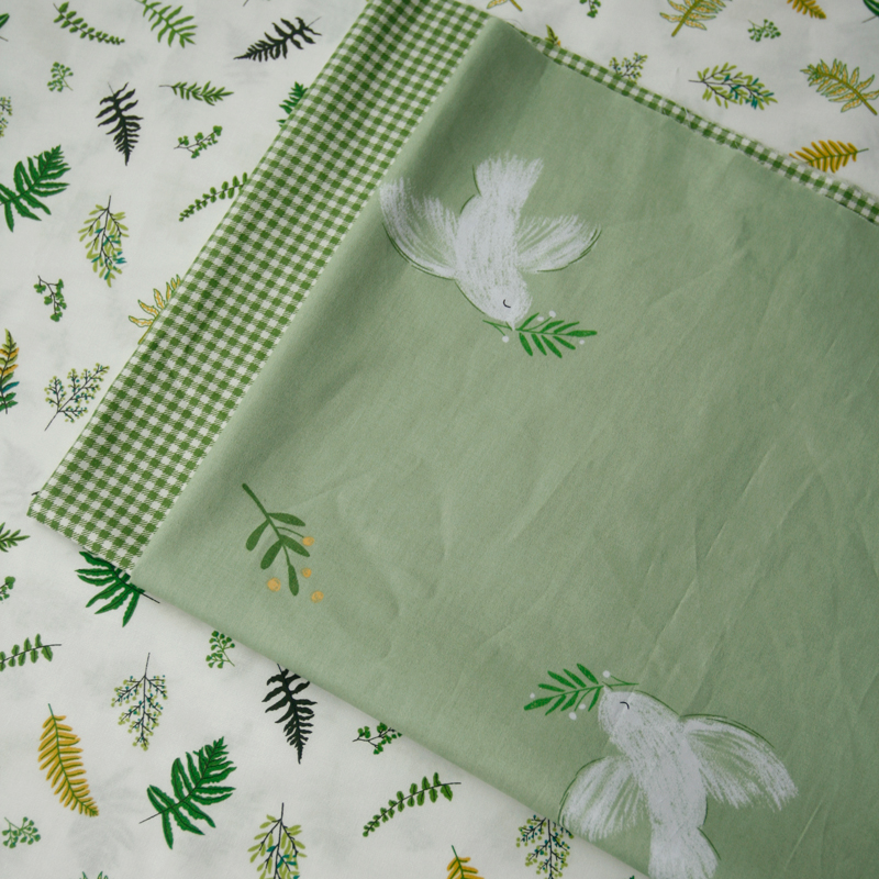 160x50cm Customized Popohouse Fresh Green Olive Leaf Pigeon Pure Cotton Twill Fabric Ins Girl Bedroom Tablecloth Clothing Fabric