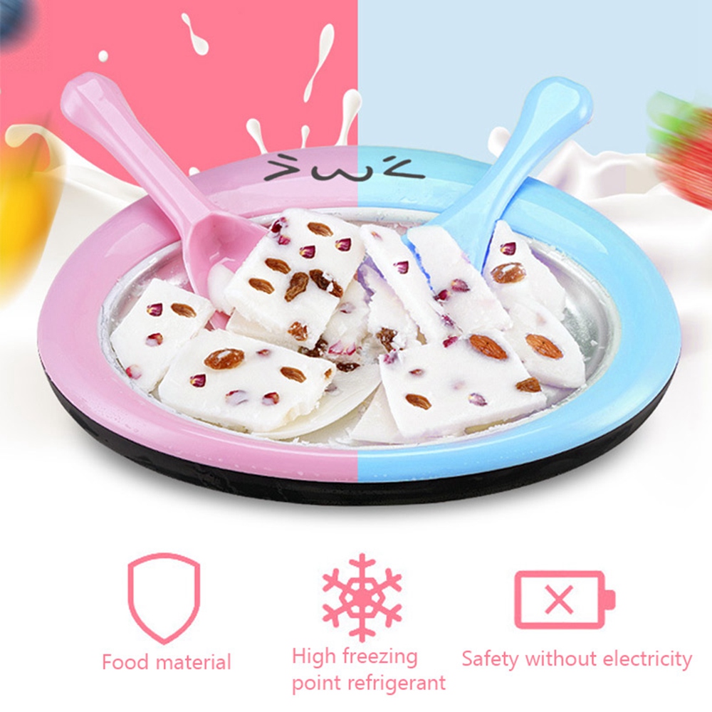 Mini Ice Cream Maker Cartoon Fried Ice Machine Fried Yogurt Machine Pan Home Stir Yogurt Machine with 2pcs Fried Ice Shovel