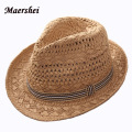 MAERSHEI Fashion Hand Work Women Raffia Straw Hat Summer Sun Hat Fedora Men Hat Panama Trilby Gangster Sombrero Beach Boho cap