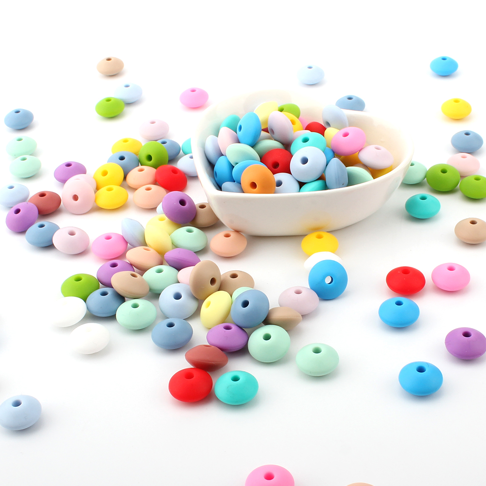 keep&grow 100pcs Silicone Beads 12mm Food Grade Lentil Silicone Beads DIY Baby Pendant Necklace Silicone Teether