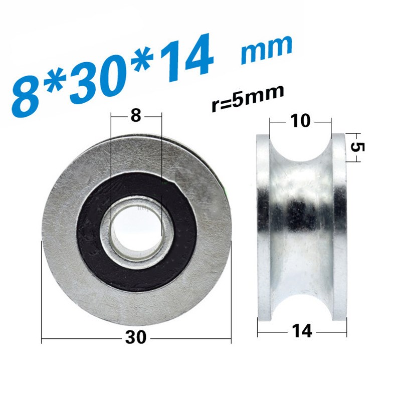 1PC 6x30x14mm/8x30x14mm Stainless Steel U Grooved Rolling Bearing Pulley Track Guide Wheel Hardware Pulley Accessories