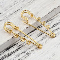 Fashion Iron Based Alloy Safety Pin Brooches Connectors Jewelry DIY Findings Gold silver color 3 Loops 50mm x 17mm, 10 PCs