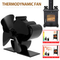 Black 4 Blades Fireplace Fan with Thermometer Heat Powered Pellet Stove Fan Oven Log Wood Burner Eco Electric Stove Fan Tools
