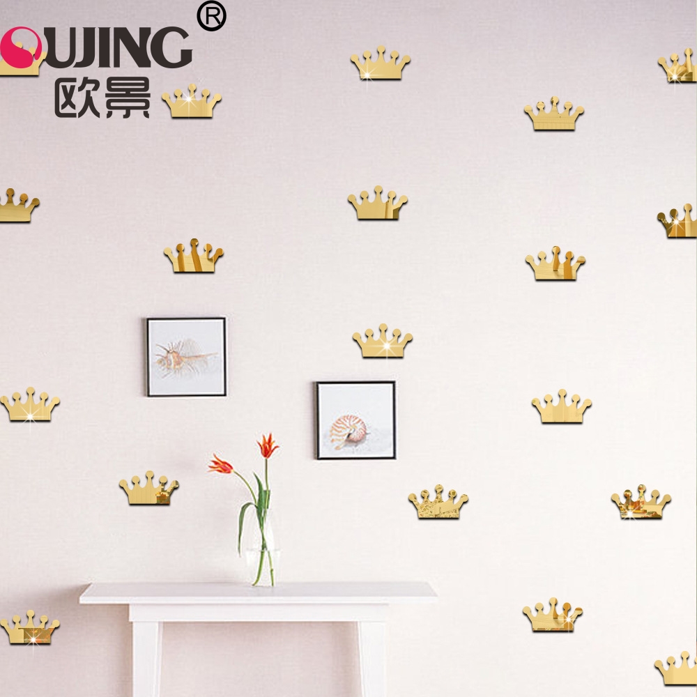 15pcs/set 3D Cartoon Imperial Crown Acrylic Mirror Surface Wall Sticker For Kids Baby Room Decoration Wall Decals DIY Art Mural